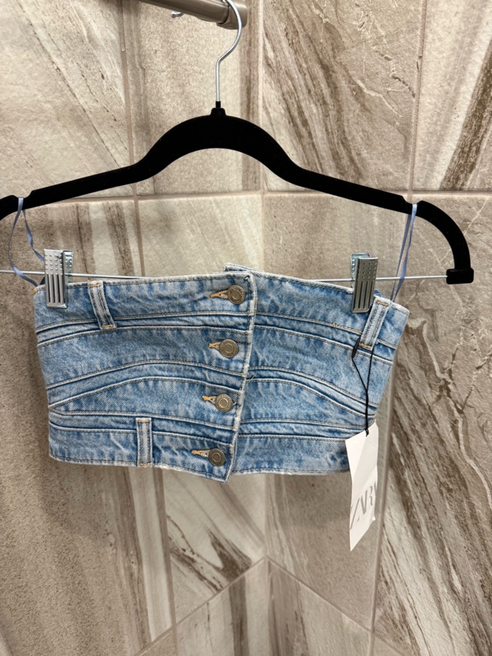 ZARA Light Blue Denim Bandeau Top